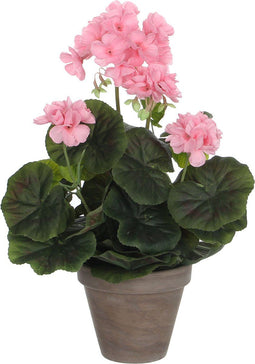 Mica Decorations Geranium Kunstplant in Bloempot Stan - H34 x Ø20 cm - Roze
