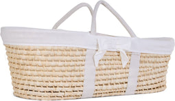 Moses Mand + Handvaten + Matras - Zacht Maïsschil - Naturel + Jersey Bekleding Ecru