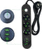 Verlengsnoer met Schakelaar-3 geaarde Stopcontacten-3 USB Oplaadpoorten-Reisadapter-Contactstekker-EU-5 Meter-antislip-Zwart