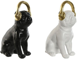 Decoratieve figuren Home ESPRIT Wit Zwart Gouden Hond 12 x 18 x 30 cm (2 Stuks)