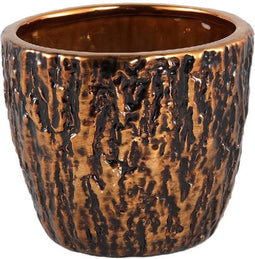 PTMD Vienna Gold Glazed Ceramic Pot Round Black Lines M