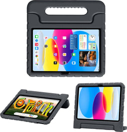 Accezz iPad 10.9 (2022) - Kidsproof Backcover met handvat - Schokabsorberend foam - Zwart