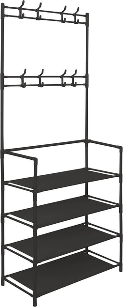Niceey Garderoberek Metaal - Kapstok Met Schoenenrek - 16 Haken - Kapstok staand - Zwart