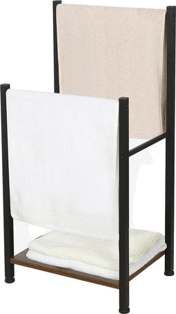 Niceey Handdoekrek - 2 Armen - Handdoekstang - Handdoekenrek Badkamer - Handdoekhouder Vrijstaand - Metaal - Anti-Kras Viltjes - Zwart