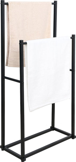 Niceey Handdoekrek - 2 Armen - Handdoekstang - Handdoekenrek Badkamer - Handdoekhouder Vrijstaand - Metaal - Anti-Kras Viltjes - Zwart