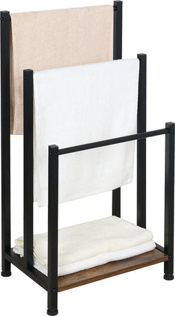 Niceey Handdoekrek - 3 Armen - Handdoekstang - Handdoekenrek Badkamer - Handdoekhouder Vrijstaand - Metaal - Anti-Kras Viltjes - Zwart