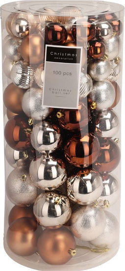 Niceey Kerstballen - 100 Stuks - Kerstballenset - Kerstballen Kunststof - Kerstversiering - Kerstdecoratie - Amber