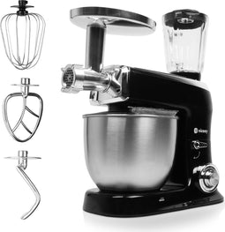 Niceey Keukenmachine 3-in-1 - Keukenrobot - Hakmolen - Mixer met mengkom - Keukenmixer - 1500W - RVS Mengkom (7,5L) - Incl Gehaktmolen en Blender - Zwart