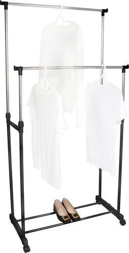 Niceey Kledingrek op Wieltjes - Verstelbaar Hoogte 90-160 cm - 130 KG Draagcapaciteit - Kleding Rek op Wielen - Kledingrek Metaal - Kledingrek Slaapkamer - Zwart