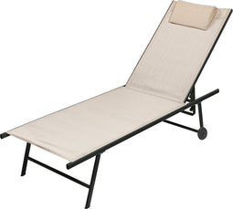 Niceey Ligbed - Opvouwbaar - Inclusief Hoofdkussen - Zonnebed - Ligstoel - Verstelbaar - Tuin - Weerbestendig - Beige