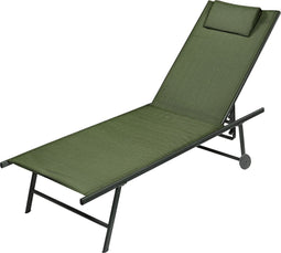 Niceey Ligbed - Opvouwbaar - Inclusief Hoofdkussen - Zonnebed - Ligstoel - Verstelbaar - Tuin - Weerbestendig - Donkergroen