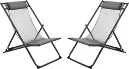 Niceey Ligstoel - Met Hoofdkussen - Strandstoel - Set van 2 - Donkergrijs