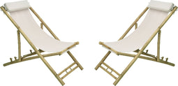 Niceey Ligstoel met Hoofdkussen - Strandstoel - Verstelbaar - Bamboe - Set van 2 - Wit