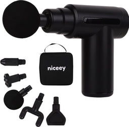 Niceey Massage Gun Mini - Krachtig - Draadloos - 5 Opzetstukken - Massage Apparaat - Massage Pistool - Sport en Relax Massage apparaat - Met Koffer - Zwart