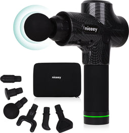Niceey Massage Gun Pro - 30 Standen Draadloos - 6 Opzetstukken - Massage Apparaat Professioneel - Massage pistool - Fitness Spier Massage - Met Koffer - Zwart