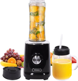 Niceey Mini Blender - Smoothie Maker - Blender Smoothie - Juicer - 500W - met 2 To-Go Bekers - Zwart
