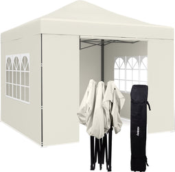 Niceey Partytent - 3x3m - Paviljoen - Opvouwbaar en Waterdicht - Feesttent met Zijwanden - Tuintent - Easy Up - Draagtas met Wielen - Beige