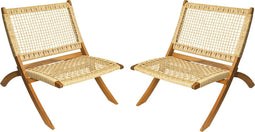 Niceey Rotan Loungestoel Set Van 2 - Vouwbaar - FSC bamboe - Rotan -Hout