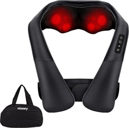 Niceey Shiatsu Massagekussen - Massage apparaat - Nekmassage apparaat - Verwarmd Nek en Rug massageapparaat - Infrarood - Met Draagtas - Zwart