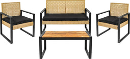 Niceey Tuinset - Tuinstoel - Tuintafel - Tuinmeubel - Luxe Set - 4 Delig - Rotan - Donkerbruin/Zwart