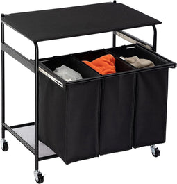 Niceey Wasmand 3 Vakken - Wassorteerder met Deksel - 120L - Op Wielen