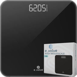 E-volve - Digitale Personenweegschaal - Gehard Glas - LCD Display - Tot 180 kg - Zwart