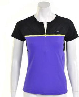 Nike Sphere Short Sleeve 1/2 Zip Top - Sportshirt - Dames - Maat L - Paars;Zwart;Geel