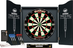 WINMAU Diamond Plus - Professional Dart Set - Dartbord met Zwart Cabinet en Oche Line - (2 sets)