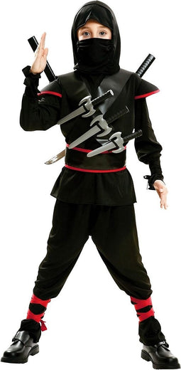 Ninja Asassin Kostuum Kind Zwart Rood - 5-6 Jaar (116cm)