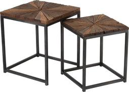 J-Line bijzettafel Shanil - hout/ijzer - naturel/grijs - set van 2