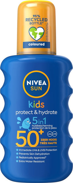 NIVEA SUN Kids Protect & Hydrate Zonnebrand Spray - SPF 50+ - Zonnespray - Met amandelolie - Hydrateert en beschermt - Zonbescherming - 200 ml