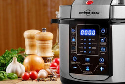 Snelkookpan- 5 Liter RVS Ø 22 cm Behoudt Van Natuurlijke Voedingsstoffen 70% Snellere Bereiding - 14 Programma's - 900W