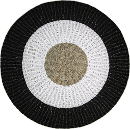 HSM Collection Vloerkleed Malibu - ø120 cm - raffia/zeegras - naturel/wit/zwart