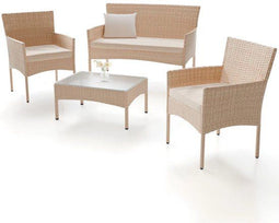 Juskys Fort Myers - Loungeset - 4-delig - polyrotan - Crème/Zand
