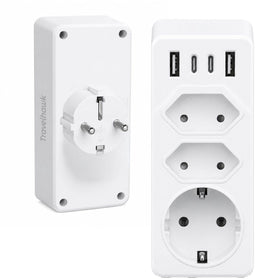 Travelhawk Verdeelstekker - 7 uitgangen - 2x USB-C 2x USB-A 4000W - Wit