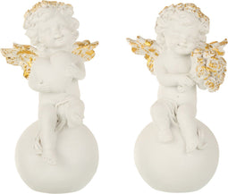 J-Line figuur Engel Op Bal - polyresin - wit/goud - small - 2 stuks