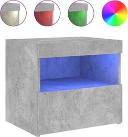 vidaXL - Nachtkastje - met - LED-verlichting - 50x40x45 - cm - betongrijs