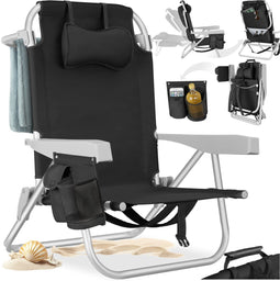 tectake® Strandstoel Coral - Opvouwbare Campingstoel - 5-voudig Verstelbare Rugleuning - Zwart