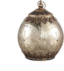 PTMD Nordy led lantaarn - glas met metaal - H 15 x Ø 11,5 cm. - Goud