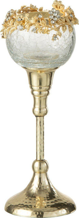 J-Line theelichthouder Viane - metaal/glas - goud/transparant - small