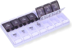 Gandria Pillendoos 7 Dagen - Pillendoosje - 14 Compartimenten - Stevige Sluiting - Zwart/Wit