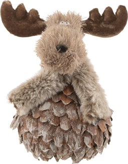 J-Line figuur Rendier + Sjaal Schorsstukjes - hout - bruin/grijs - medium