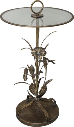 PTMD Bryz goudkleurige bijzettafel met glas en metalen blad design rond maat in cm: 41 x 41 x 74 - Goud