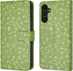 iMoshion Hoesje Geschikt voor Samsung Galaxy A34 (5G) Hoesje Met Pasjeshouder - iMoshion Design Bookcase smartphone - Groen / Green Flowers