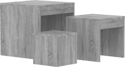 vidaXL - 3-delige - Tafeltjesset - bewerkt - hout - grijs - sonoma - eikenkleurig