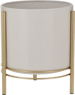 Mica Decorations Sverre - Bloempot op Standaard - H29 x Ø25 cm - Wit Goud