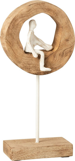 J-Line figuur Denker Ring - hout/aluminium - naturel/wit