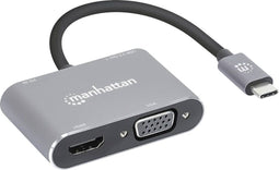 Manhattan 130691 - USB-C naar HDMI & VGA 4-in-1 Dockingstation - 4K@30Hz dual-video-uitvoer - Aluminium