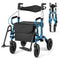 Coast 2-in-1 Rollator - Rolstoel - Pneumatische banden - Opvouwbaar - Zwart / Blauw / Rood / Paars - 140 kg