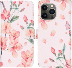 iMoshion Hoesje Geschikt voor iPhone 13 Pro Hoesje Met Pasjeshouder - iMoshion Design Softcase Bookcase - Wit / Blossom Watercolor White
